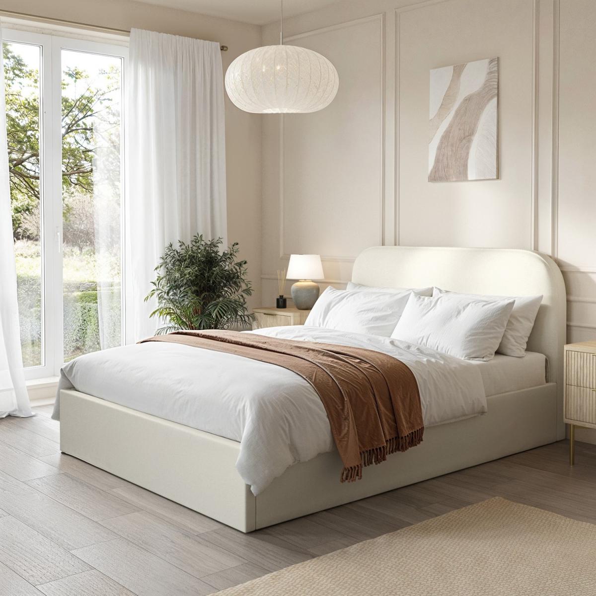 Cream Fabric Double Ottoman Bed Frame - Zara – image 1