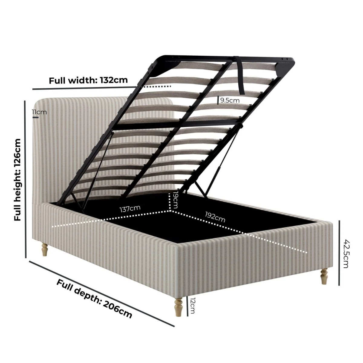 Beige Striped Upholstered Small Double Ottoman Bed with Curved Headboard - Farrow – image 3