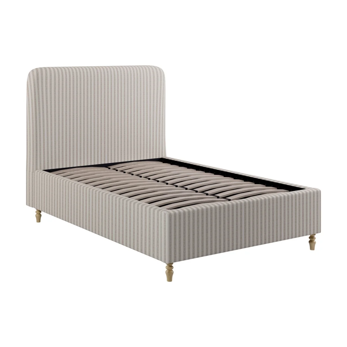 Beige Striped Upholstered Small Double Ottoman Bed with Curved Headboard - Farrow – image 5