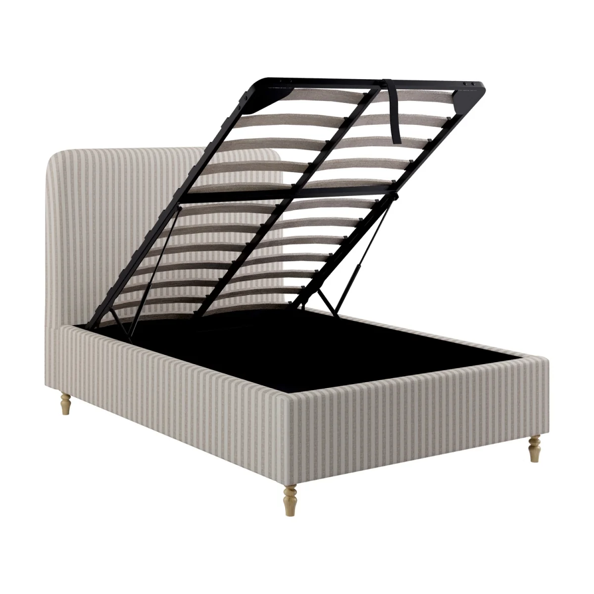 Beige Striped Upholstered Small Double Ottoman Bed with Curved Headboard - Farrow – image 6