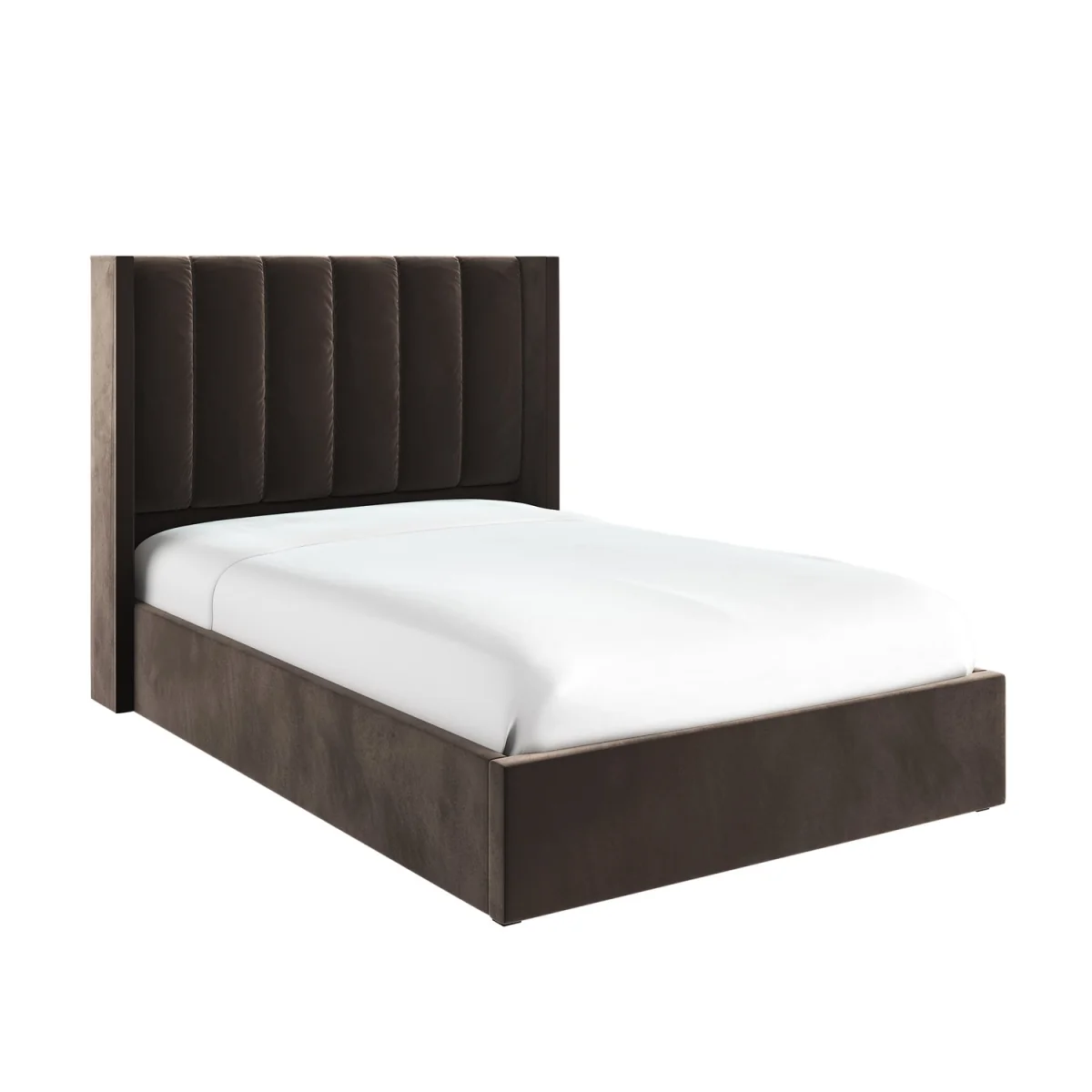 Chocolate Brown Velvet Small Double Ottoman Bed With Winged Headboard - Maddox – image 4