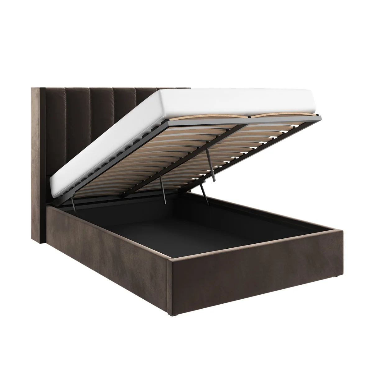 Chocolate Brown Velvet Small Double Ottoman Bed With Winged Headboard - Maddox – image 5