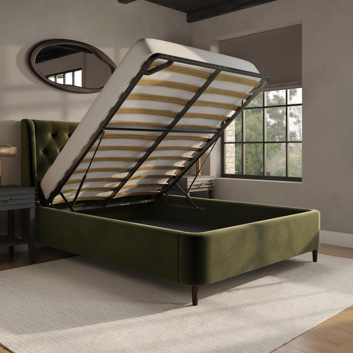 Olive Green Velvet Double Ottoman Bed With Legs - Amara – image 2