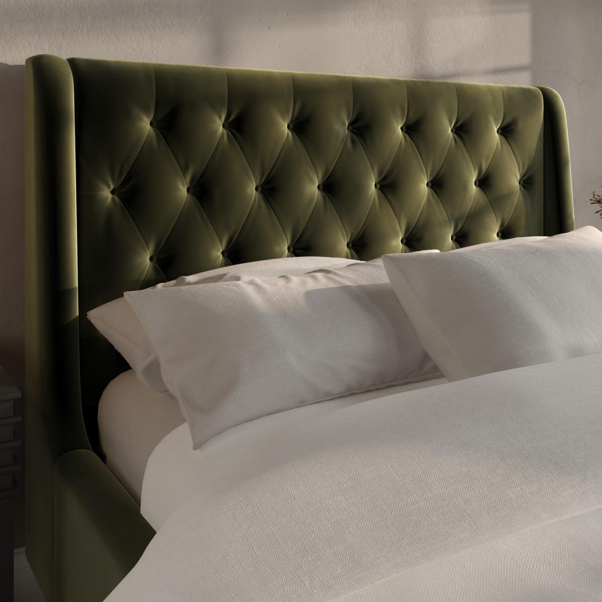Olive Green Velvet Double Ottoman Bed With Legs - Amara – image 3