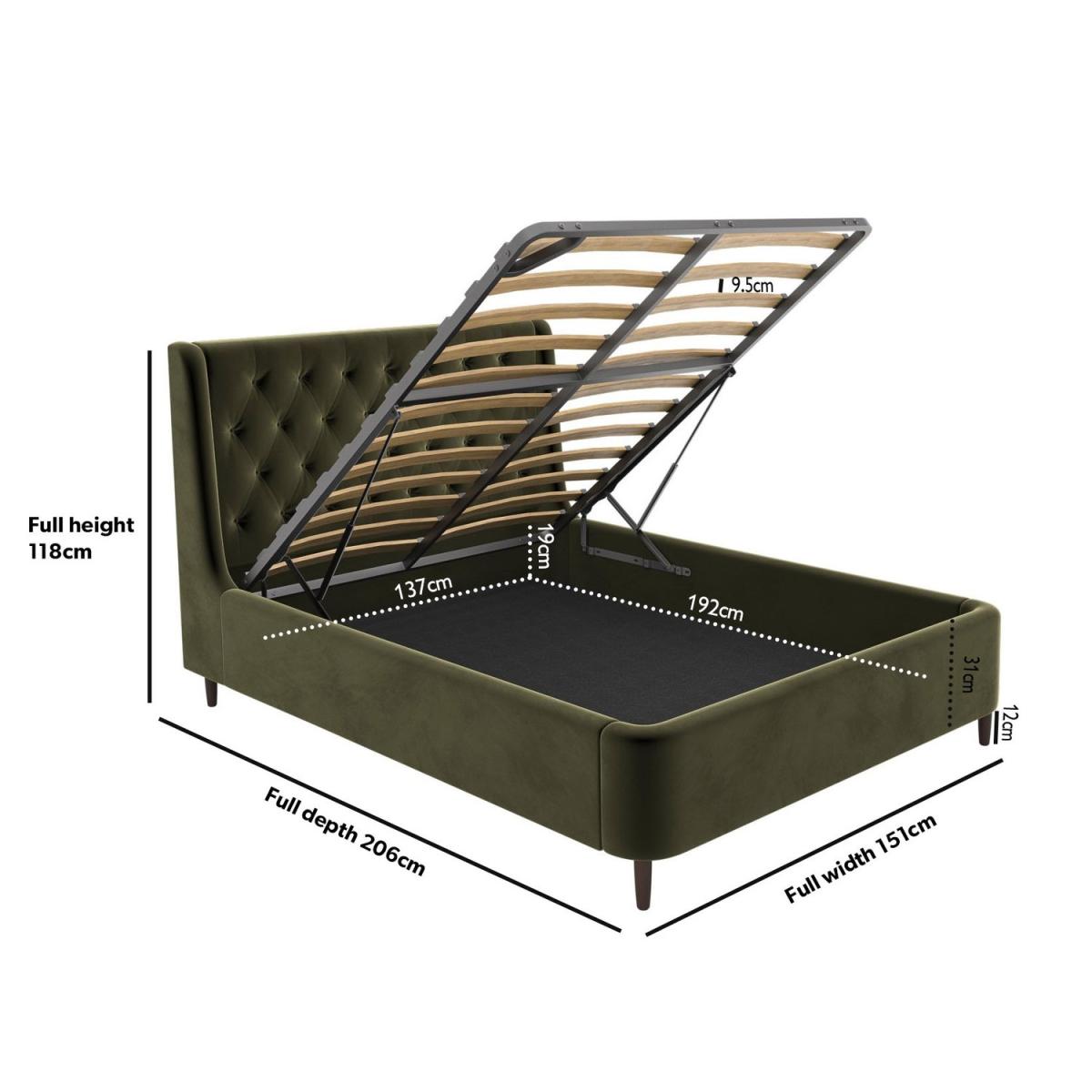 Olive Green Velvet Double Ottoman Bed With Legs - Amara – image 4
