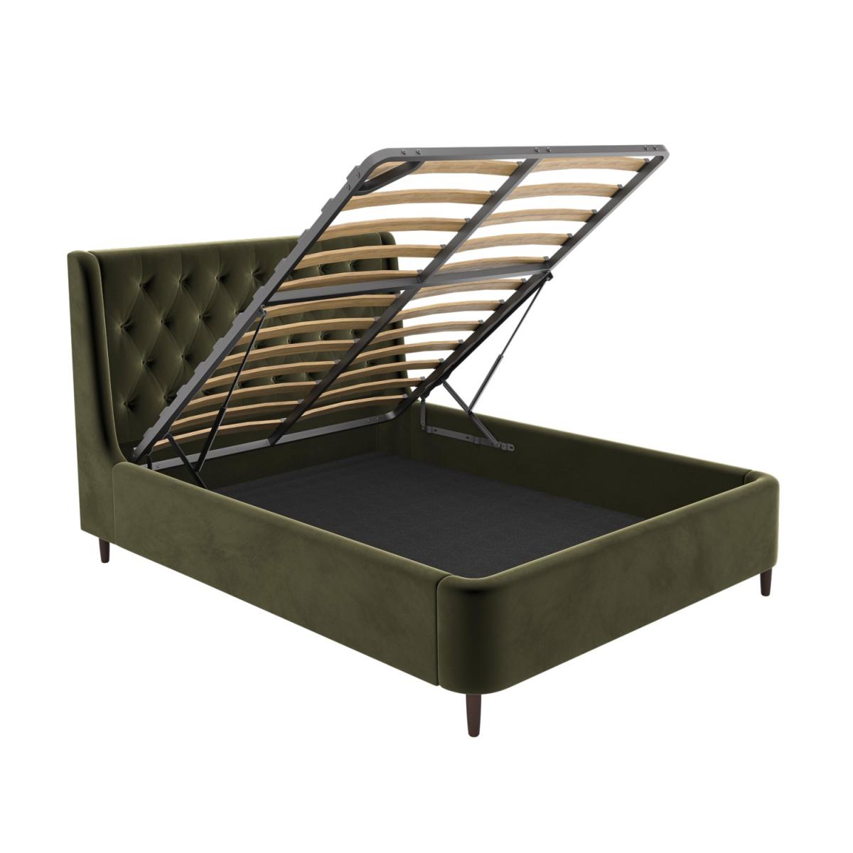 Olive Green Velvet Double Ottoman Bed With Legs - Amara – image 7
