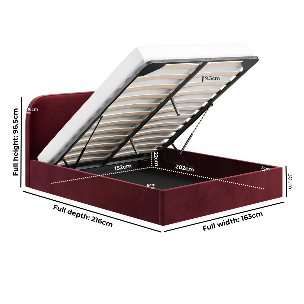 Burgundy Velvet Upholstered King Size Ottoman Bed with Curved Headboard - Zara – image 3