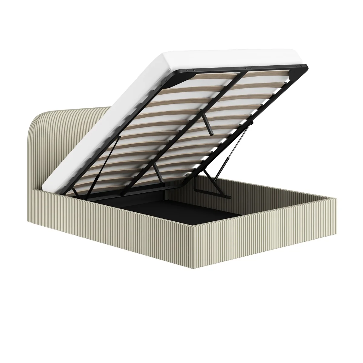 Cream and Green Striped King Size Ottoman Bed With Curved Headboard - Zara – image 6