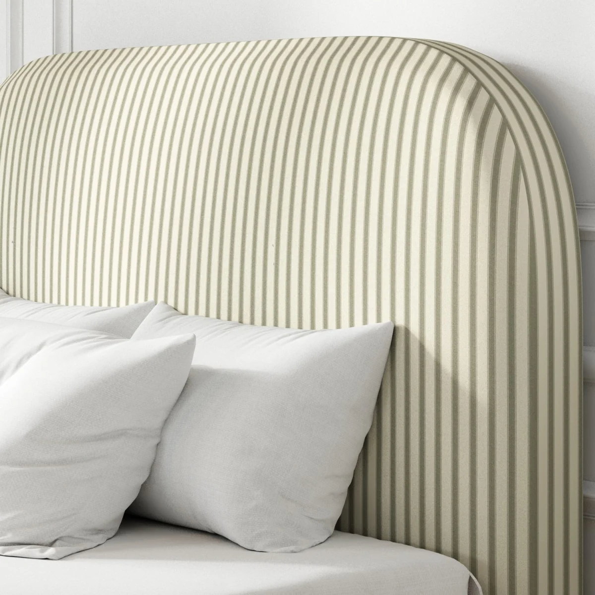 Cream and Green Striped Single Ottoman Bed With Curved Headboard - Zara – image 3