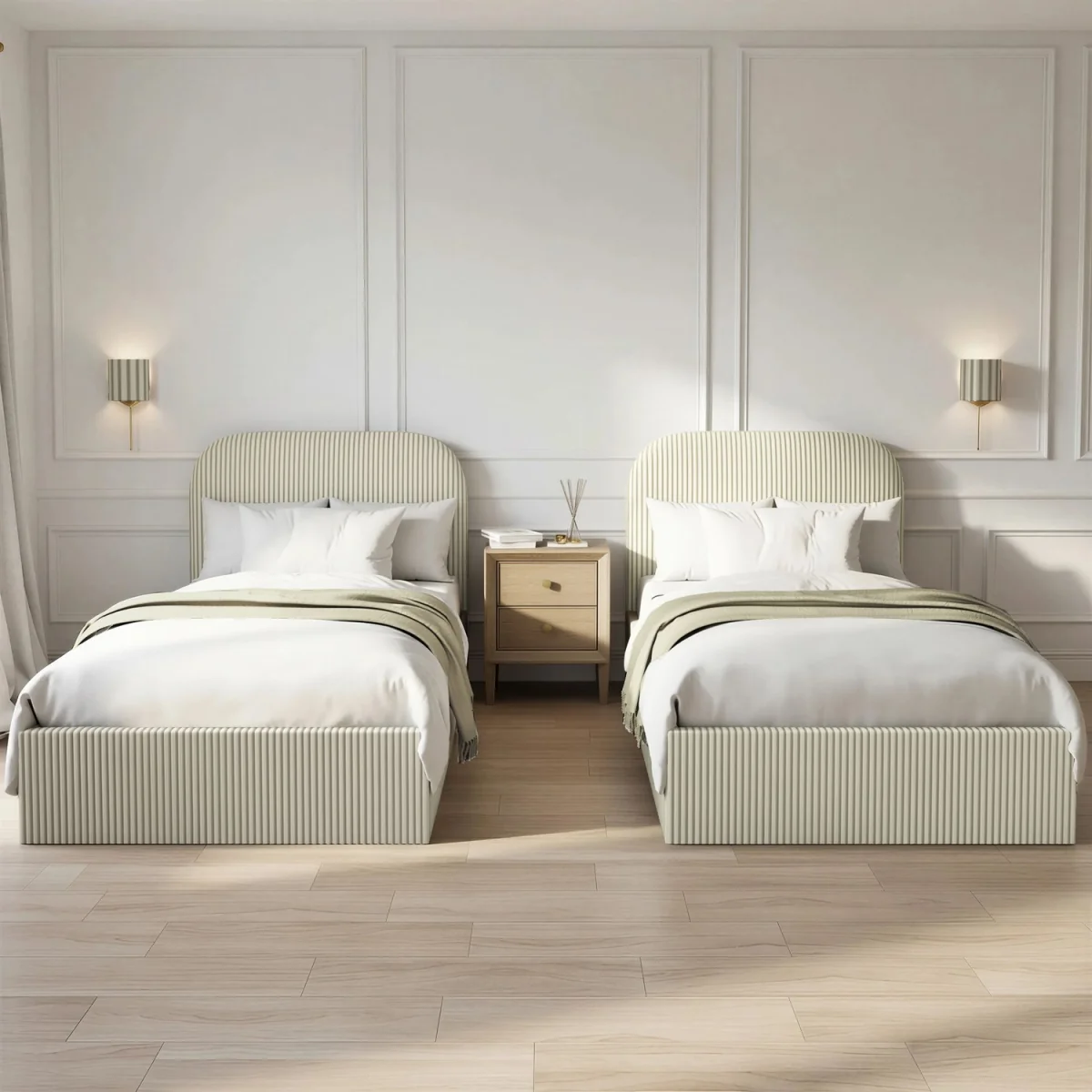 Cream and Green Striped Single Ottoman Bed With Curved Headboard - Zara – image 5