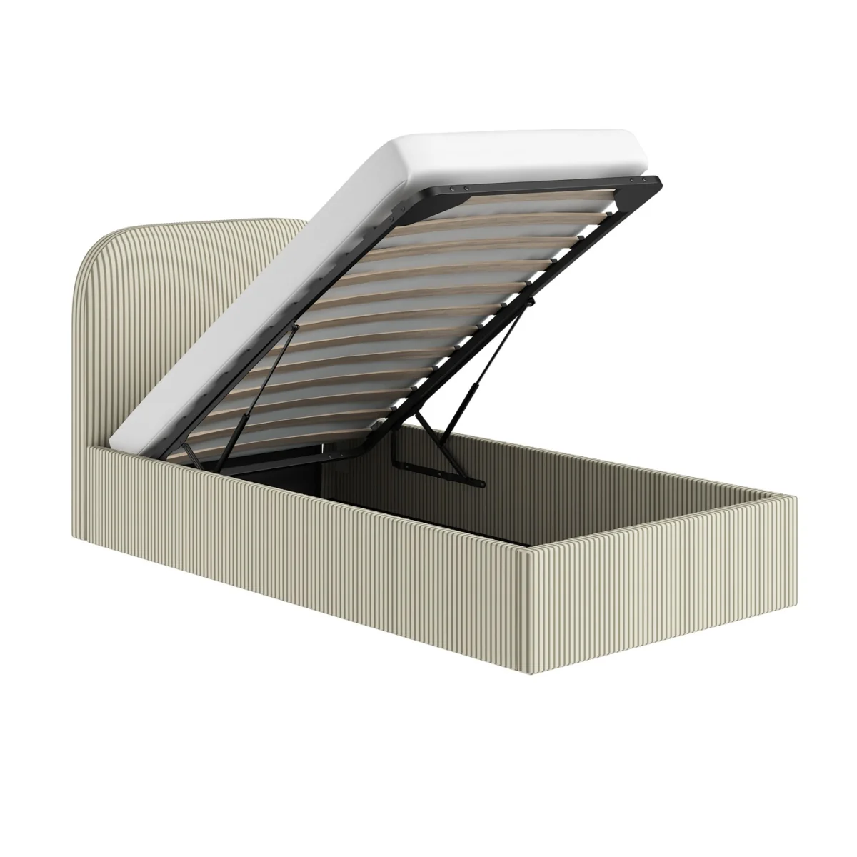 Cream and Green Striped Single Ottoman Bed With Curved Headboard - Zara – image 7