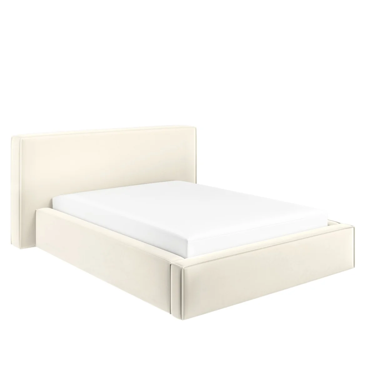 Cream Velvet King Size Low-Profile Ottoman Bed with Tailored Seam Detailing - Sereno – image 6