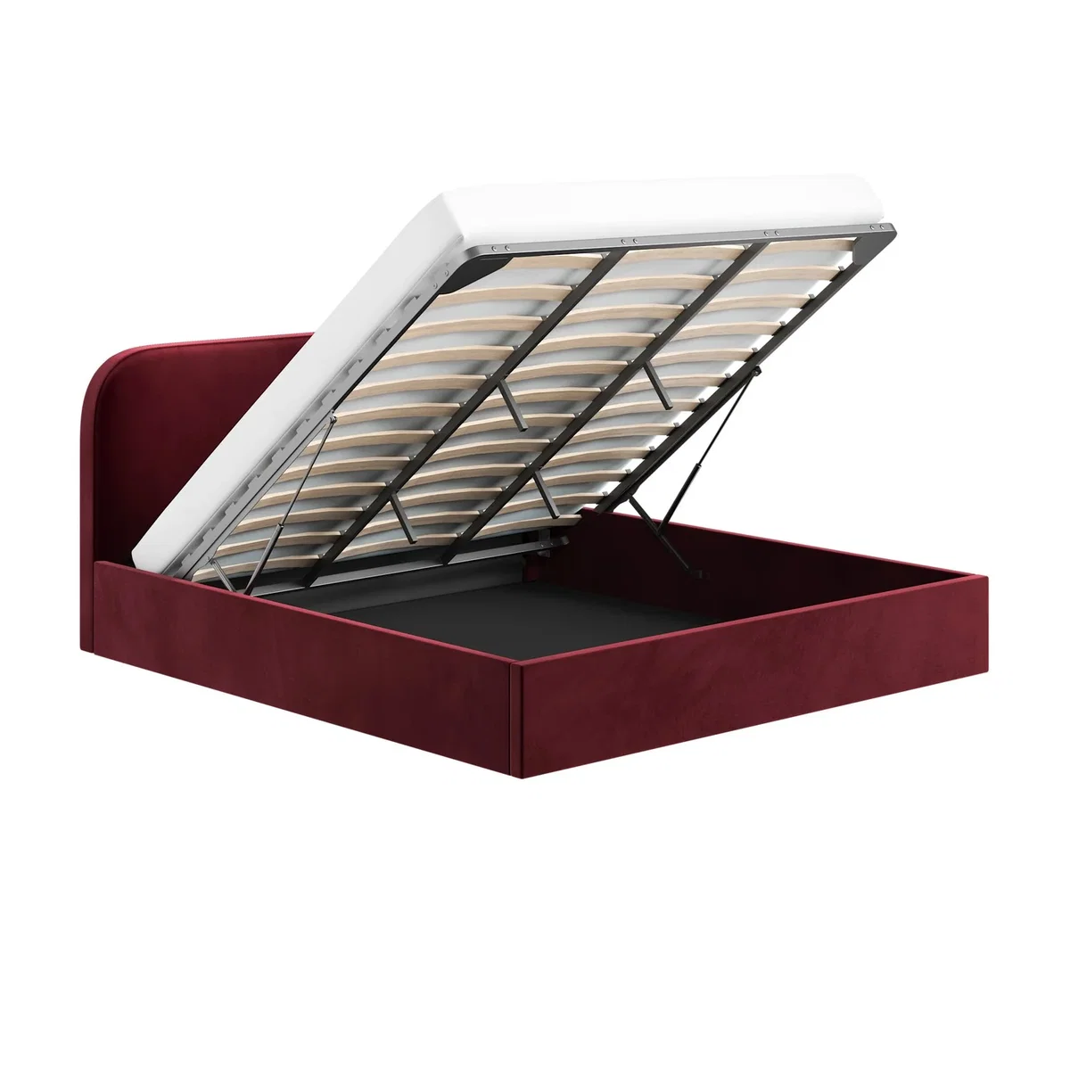 Burgundy Velvet Upholstered Super King Ottoman Bed with Curved Headboard - Zara – image 3