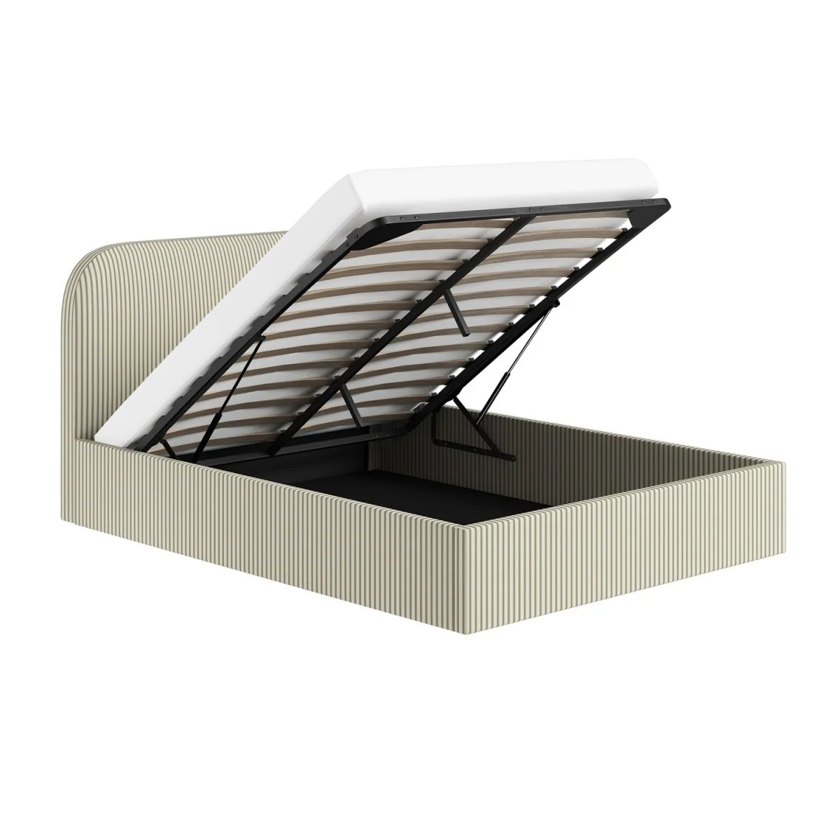 Cream and Green Striped Double Ottoman Bed With Curved Headboard - Zara – image 6
