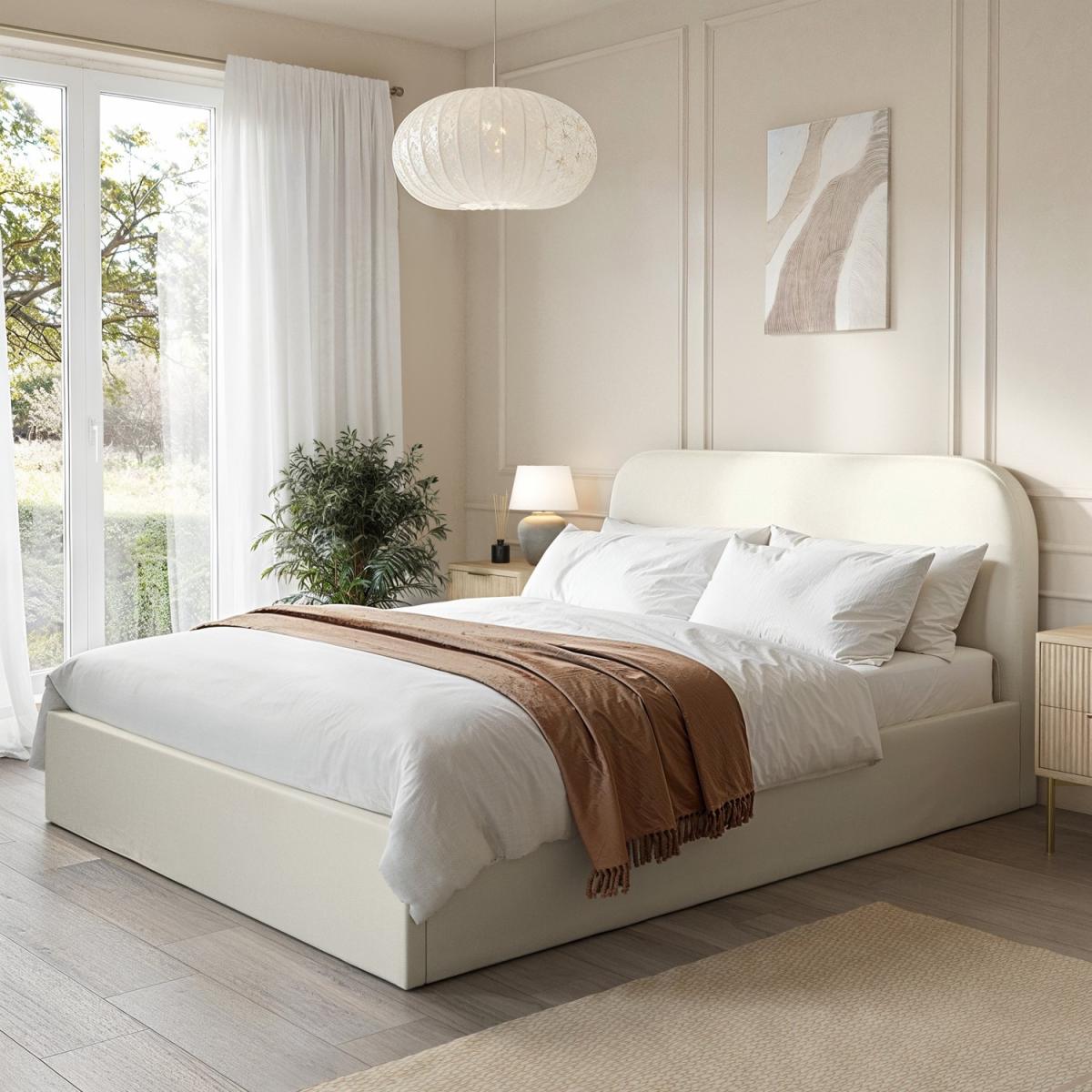 Cream Fabric King Size Ottoman Bed Frame - Zara – image 1