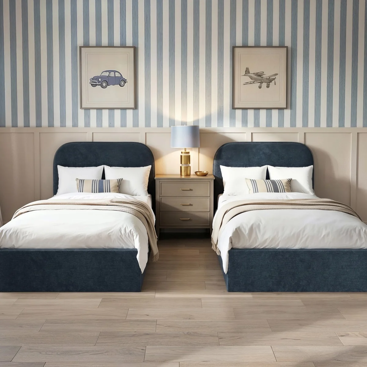 Blue Upholstered Single Ottoman Bed with Curved Headboard - Zara – image 4
