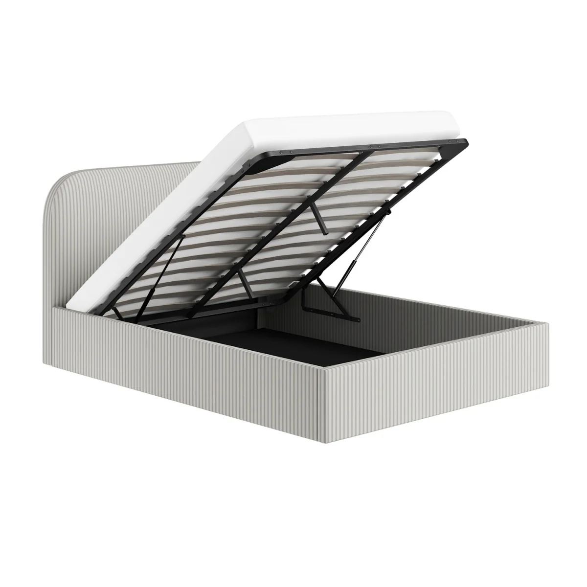 Cream and Grey Striped Double Ottoman Bed With Curved Headboard - Zara – image 5