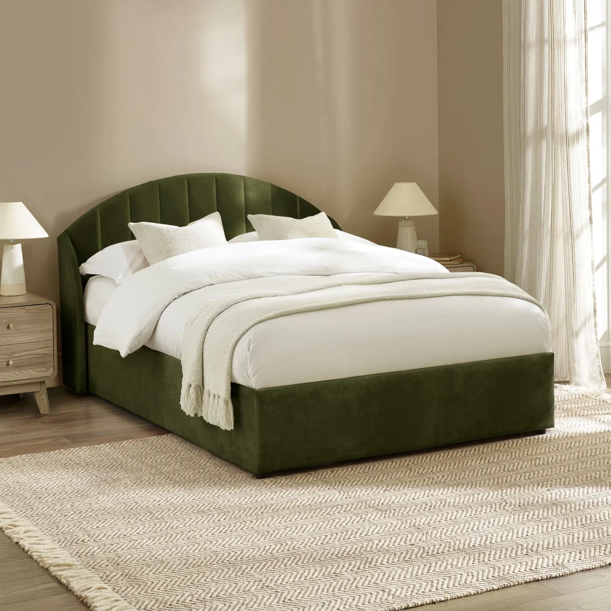 Sadie - Double - Ottoman Storage Bed - Olive Green - Velvet- 4ft6