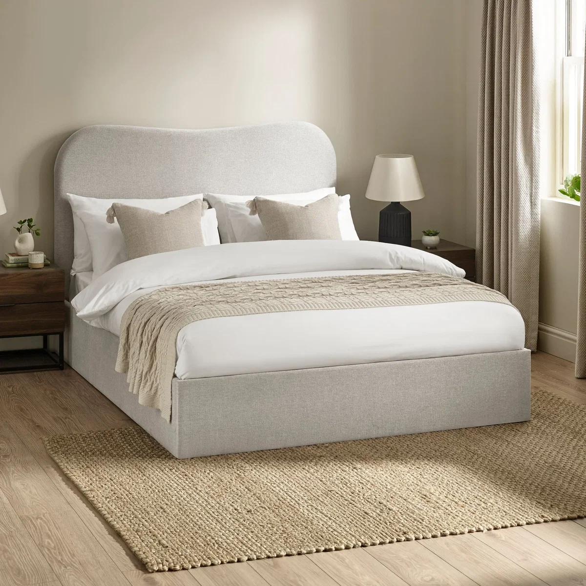 Cleo - Super King-Size - Ottoman Storage Bed - Light Grey - Fabric - 6ft