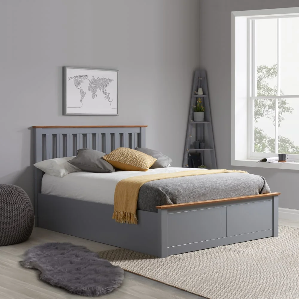 Phoenix - King Size - Ottoman Storage Bed - Stone Grey - Wooden - King - Happy Beds