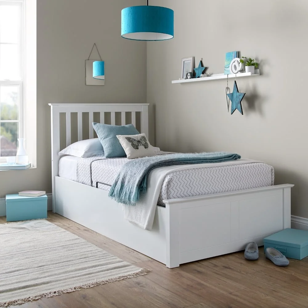 Francis - Single - Ottoman Bed - White - Wood - 3ft - Happy Beds