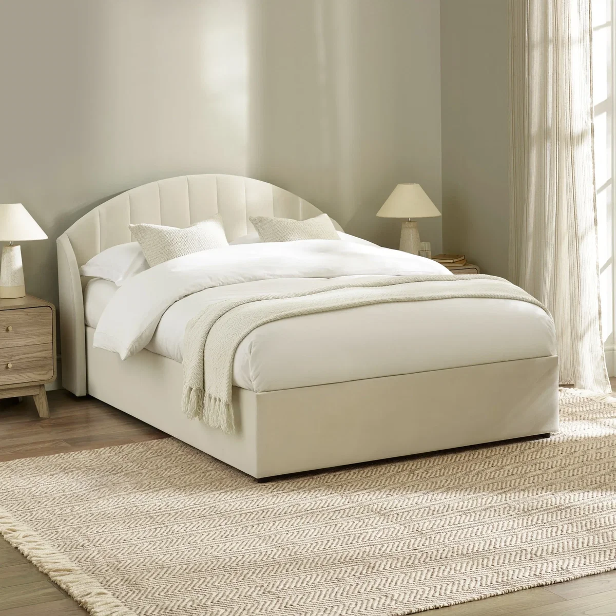 Sadie - Double - Ottoman Storage Bed - Natural - Velvet- 4ft6