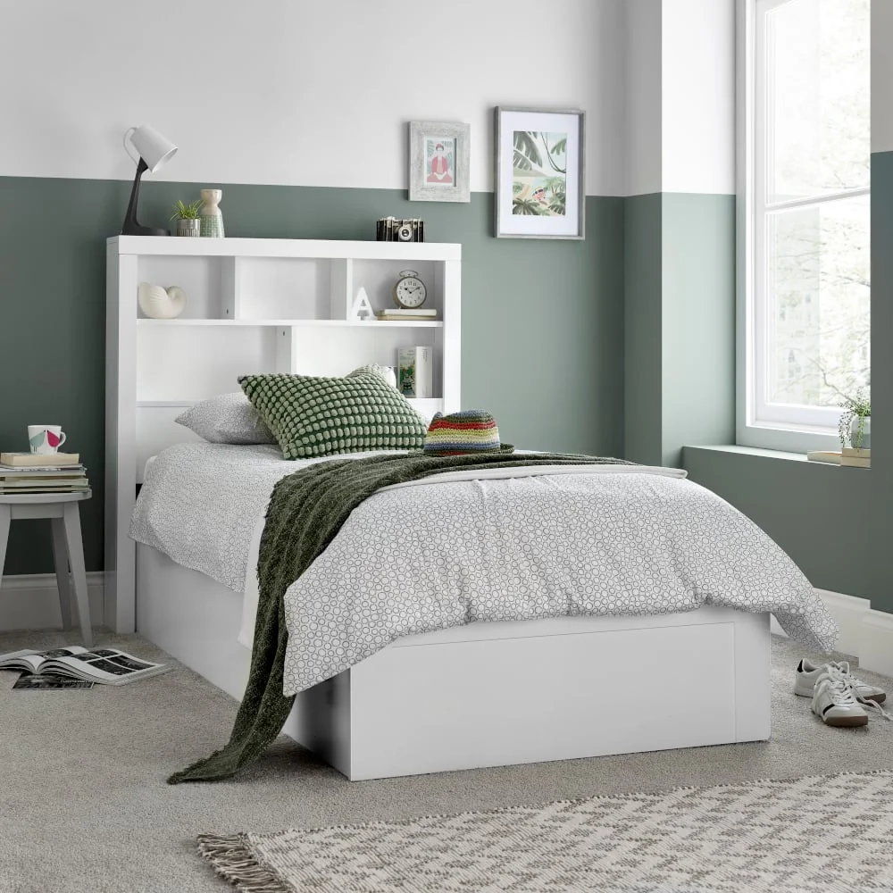 Oscar - Single - Bookcase Ottoman Storage Bed - White - Wooden - 3ft - Happy Beds
