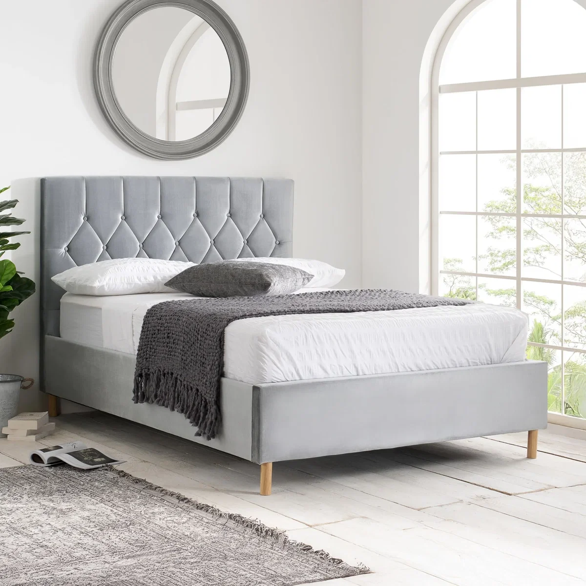 Loxley - King Size - Ottoman Bed - Grey - Velvet - 5ft - Happy Beds