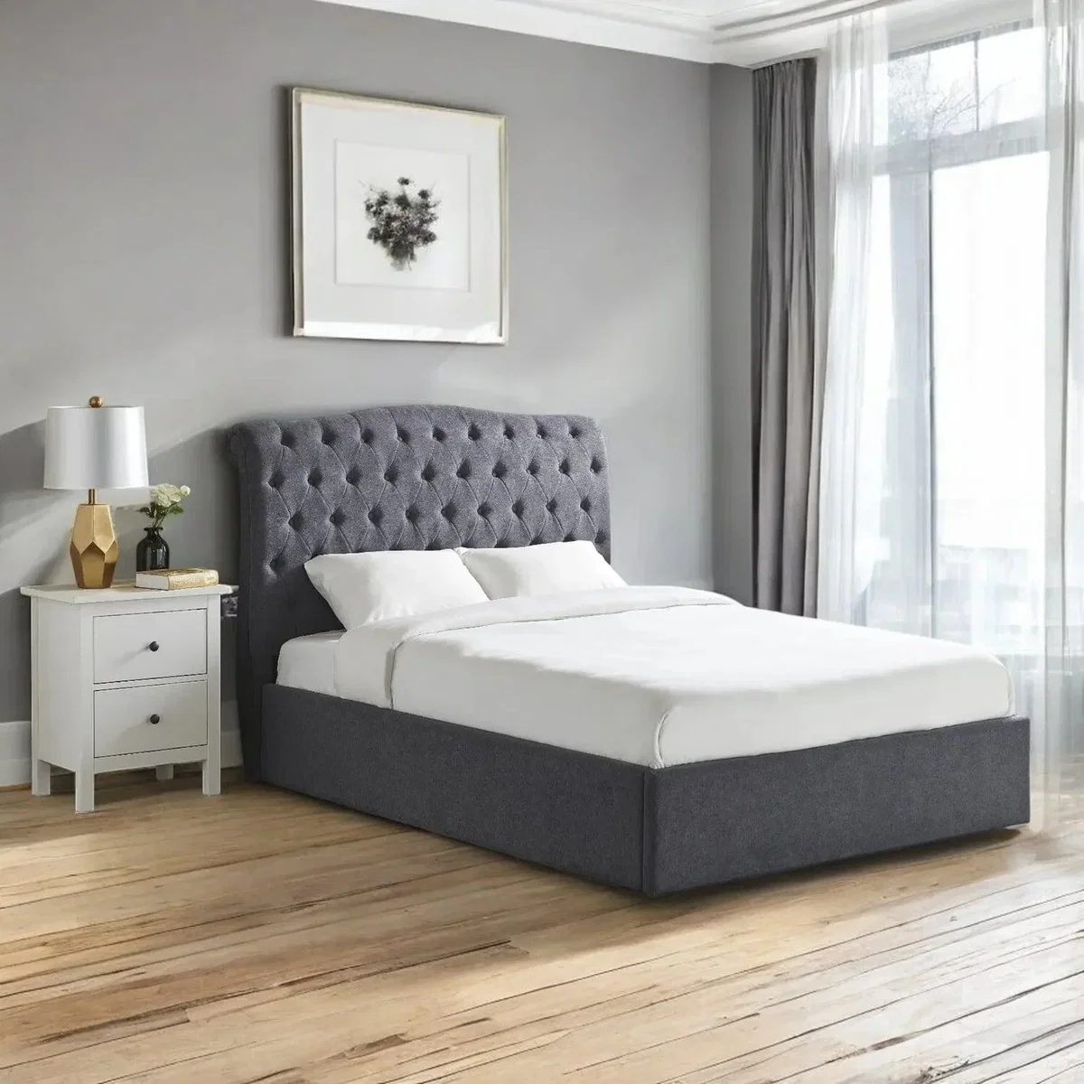 Gawsworth Upholstered Ottoman Storage Bed Frame, Dark Grey / Single 3ft - 90x190cm