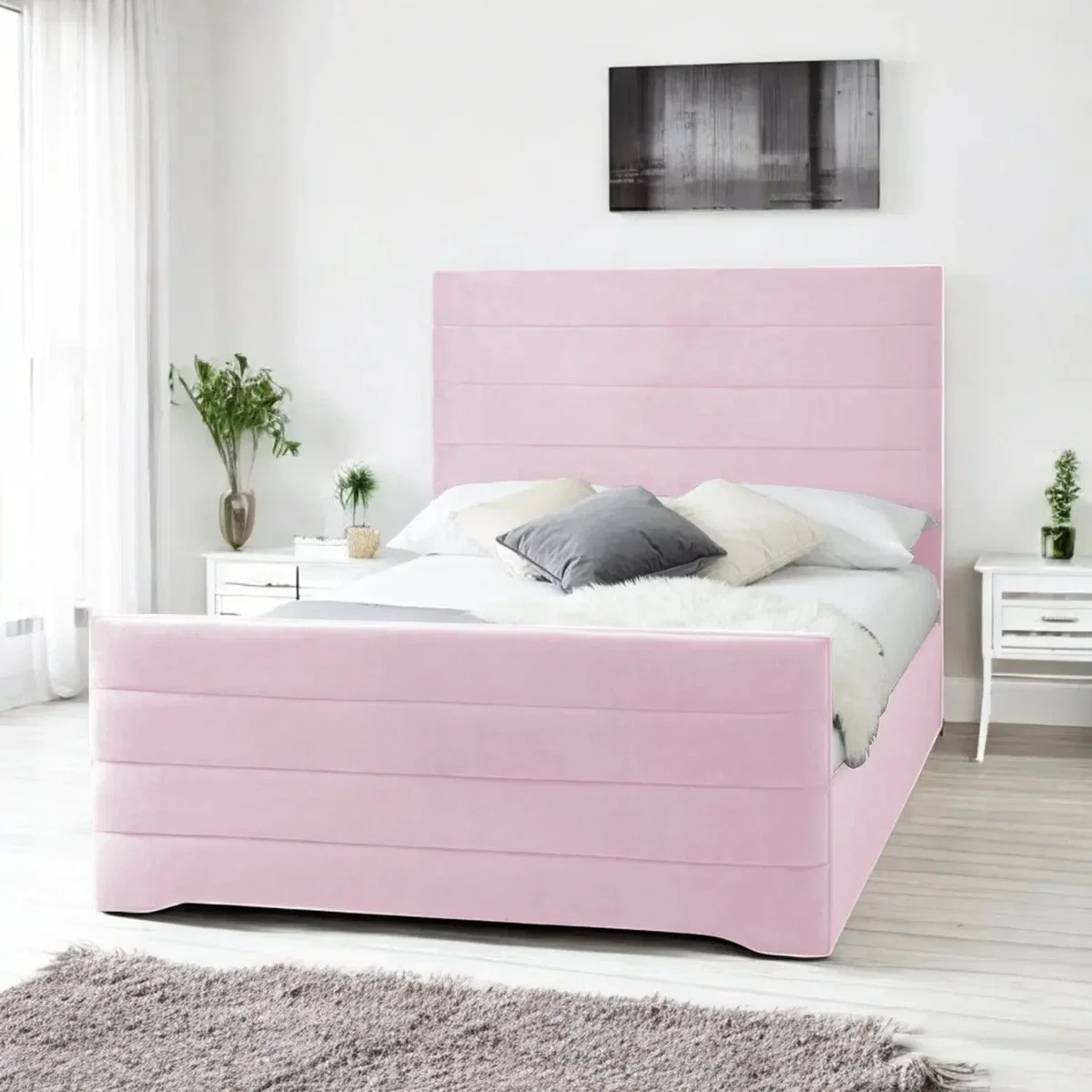 Pembroke Upholstered Bed Frame, Pink Blush Velvet / Super King 6ft - 180x200cm / End Lift Ottoman