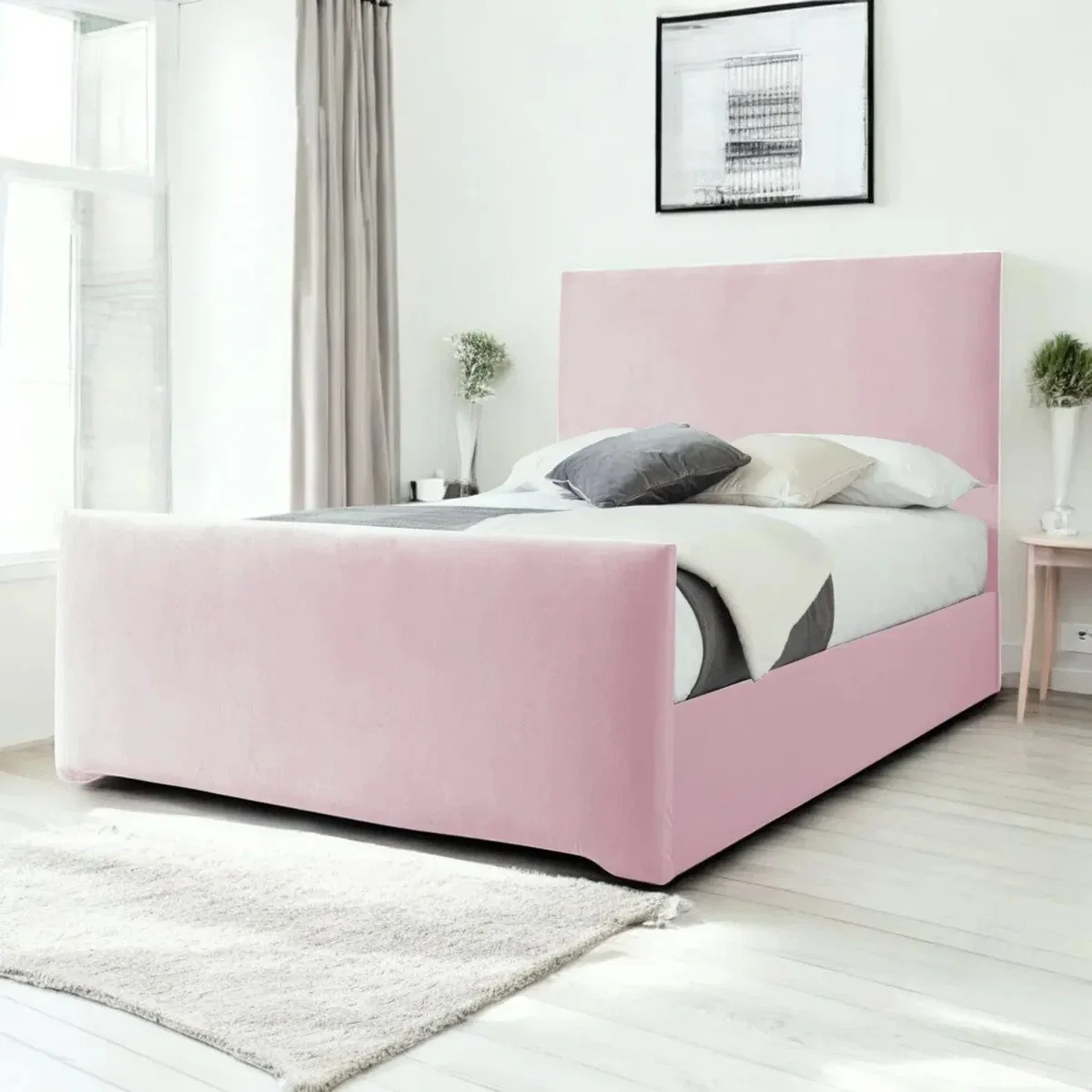Harlech Upholstered Bed Frame, Pink Blush Velvet / Super King 6ft - 180x200cm / End Lift Ottoman