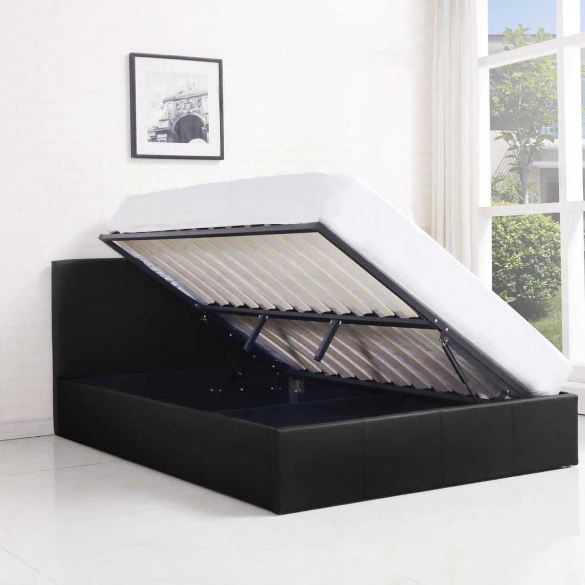 Ottoman Storage Side Lift Leather Bed Frame - Black