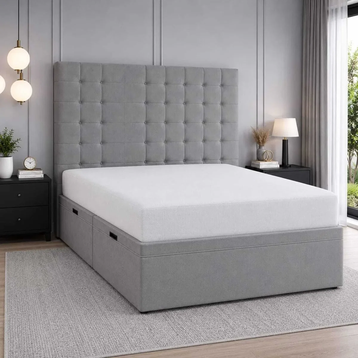 Luxury Diana Upholstered Storage Bed With Elegant Headboard Bed Silver - Silver / Single