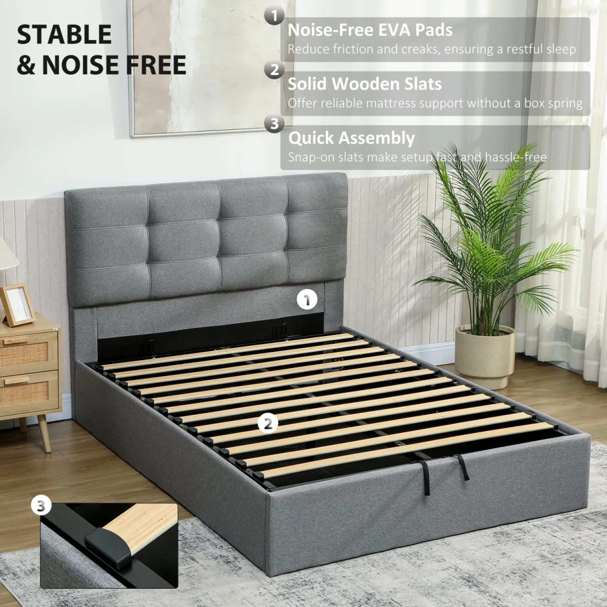 Sutto 4FT6 Double Ottoman Bed with Gas-Lift Storage, Grey – image 8
