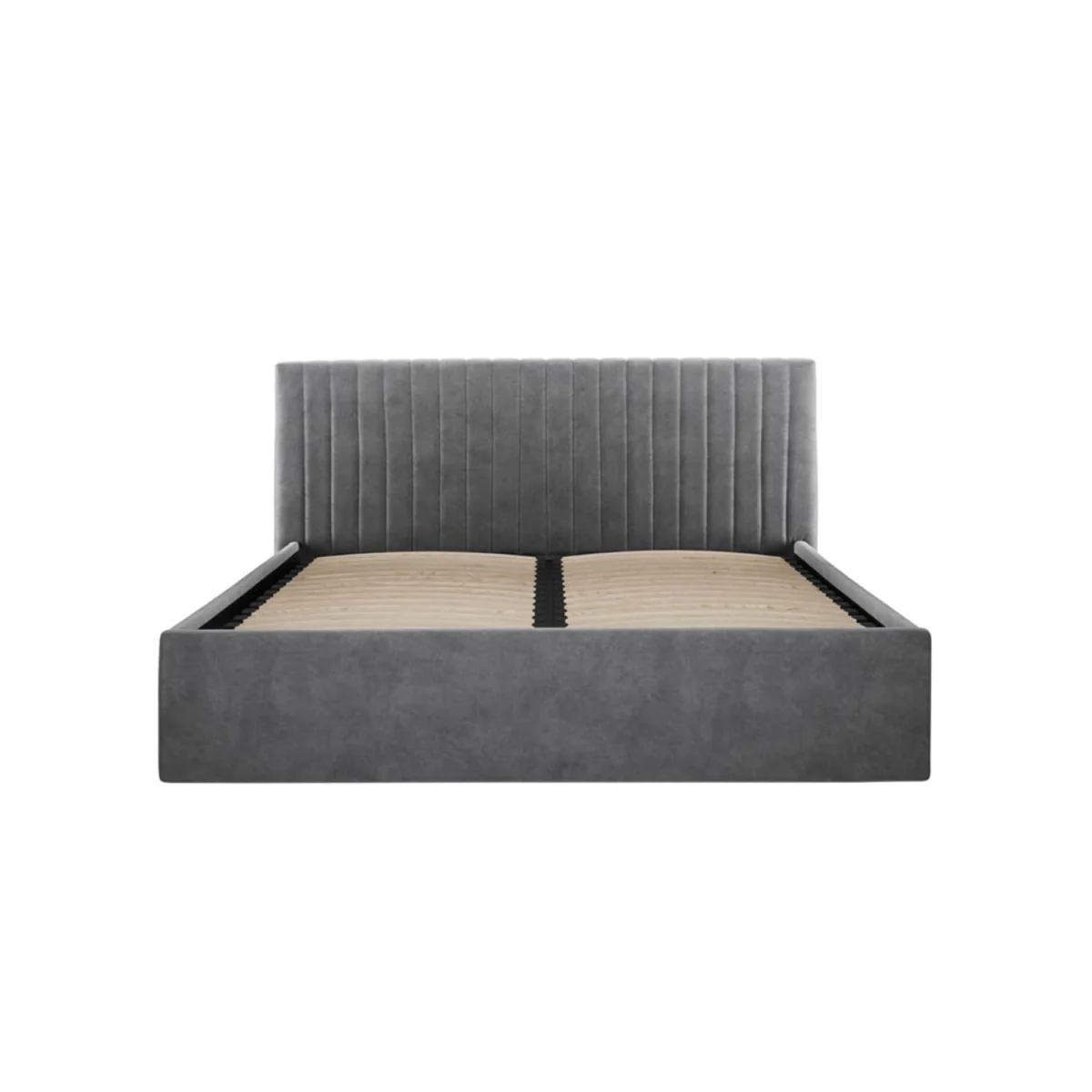 Dublin Silver 4ft6 Double Ottoman Bed with Ribbed Velvet Headboard and Ottoman Storage - Grey – image 2