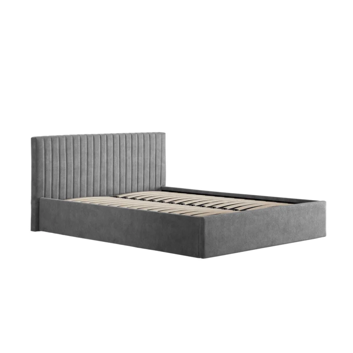 Dublin Silver 4ft6 Double Ottoman Bed with Ribbed Velvet Headboard and Ottoman Storage - Grey – image 3