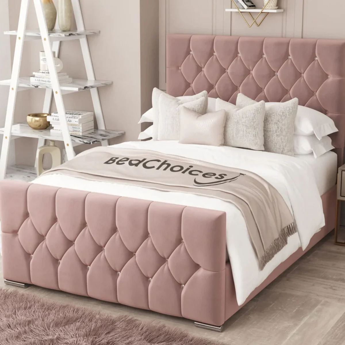 Florida Upholstered Bed Frame Ottoman Gas Lift with 54" Headboard - Pink – image 1
