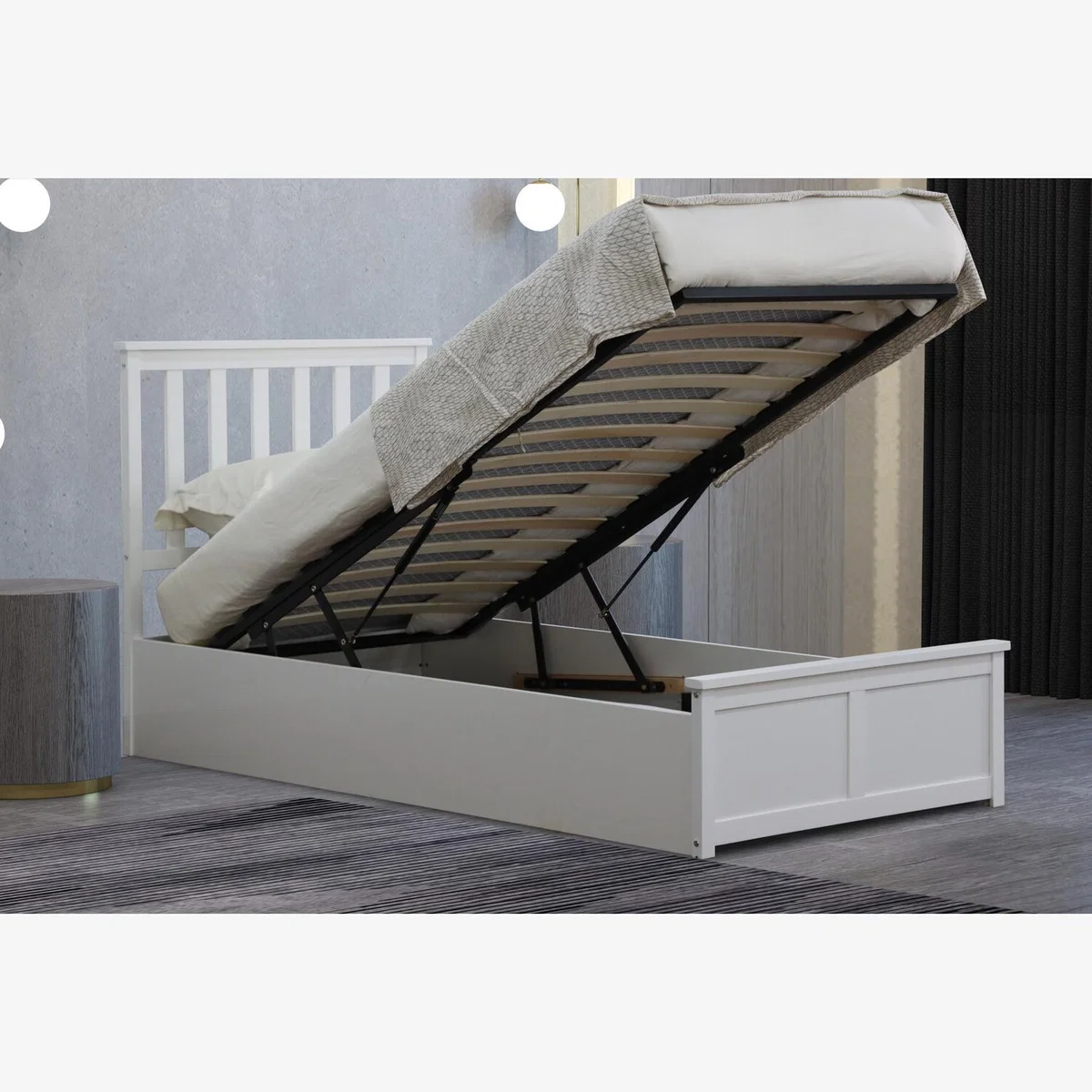 Wooden Ottoman Bed With Storage - White / 28kg / No / Single
