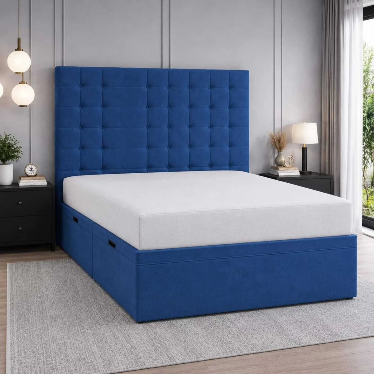 Luxury Cream Upholstered Storage Bed with Elegant Arched Headboard Bed Blue - Blue / Double
