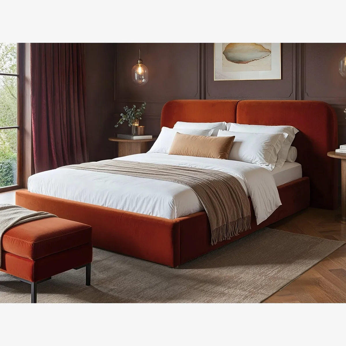 Lena Velvet Ottoman Bed Burnt Orange - Orange