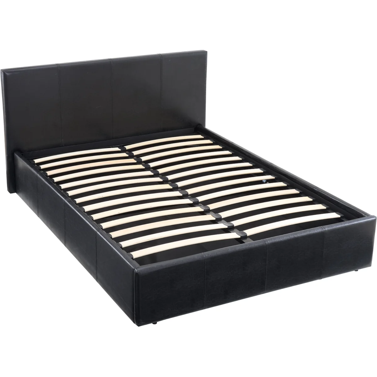 LUNA 3FT Single Ottoman Bed Black Faux Leather + Sprung Mattress - Black – image 6