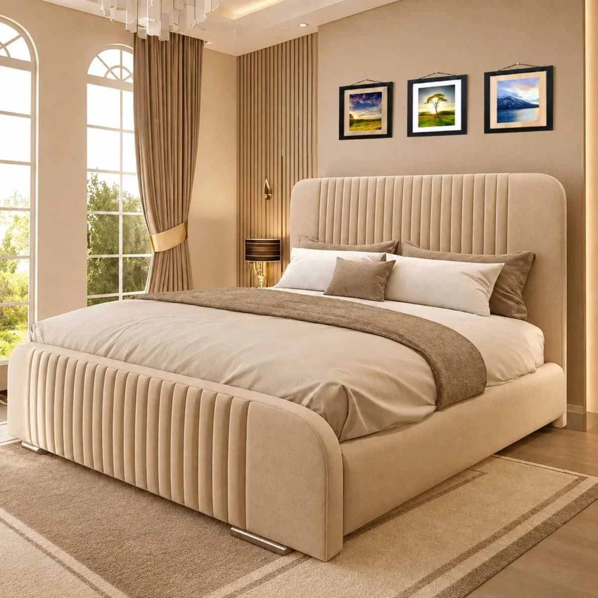 Oval Divan Ottoman Bed - Beige / King