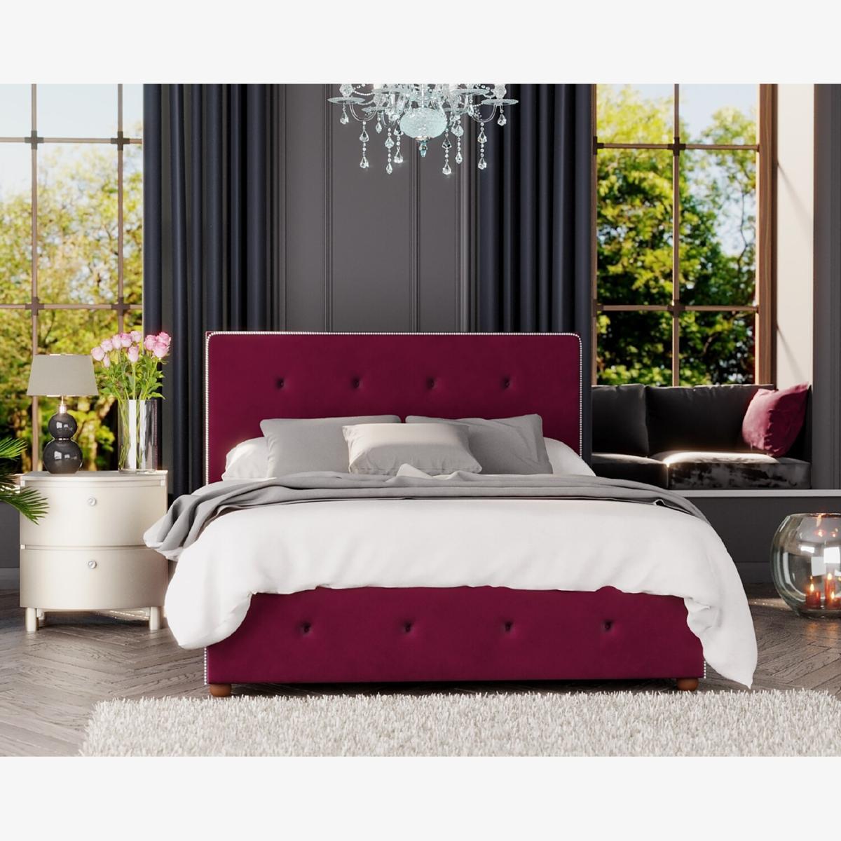 Hesper Ottoman Storage Bed, Plush Velvet Fabric - Berry / Double