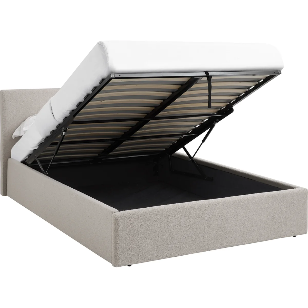 TEDDY BOUCLE 3FT Single Ottoman Bed Boucle Beige Fabric Frame + Sprung Mattress - Boucle Beige – image 4