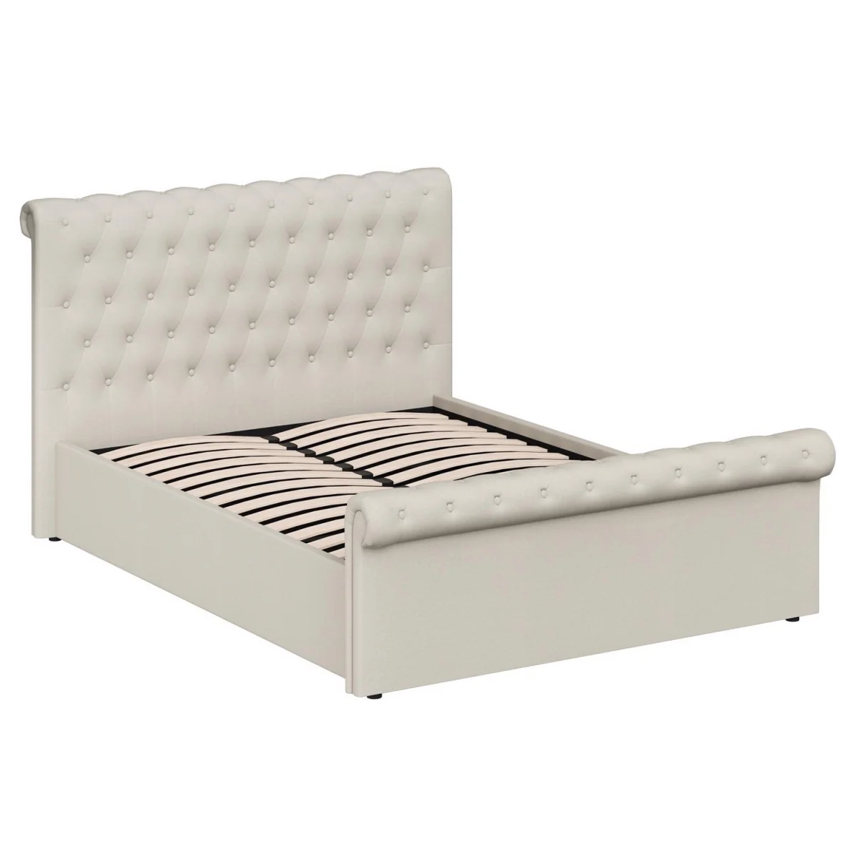 FWStyle King Size Bed Frame Almond Side Lift Ottoman Buttoned - Almond – image 6