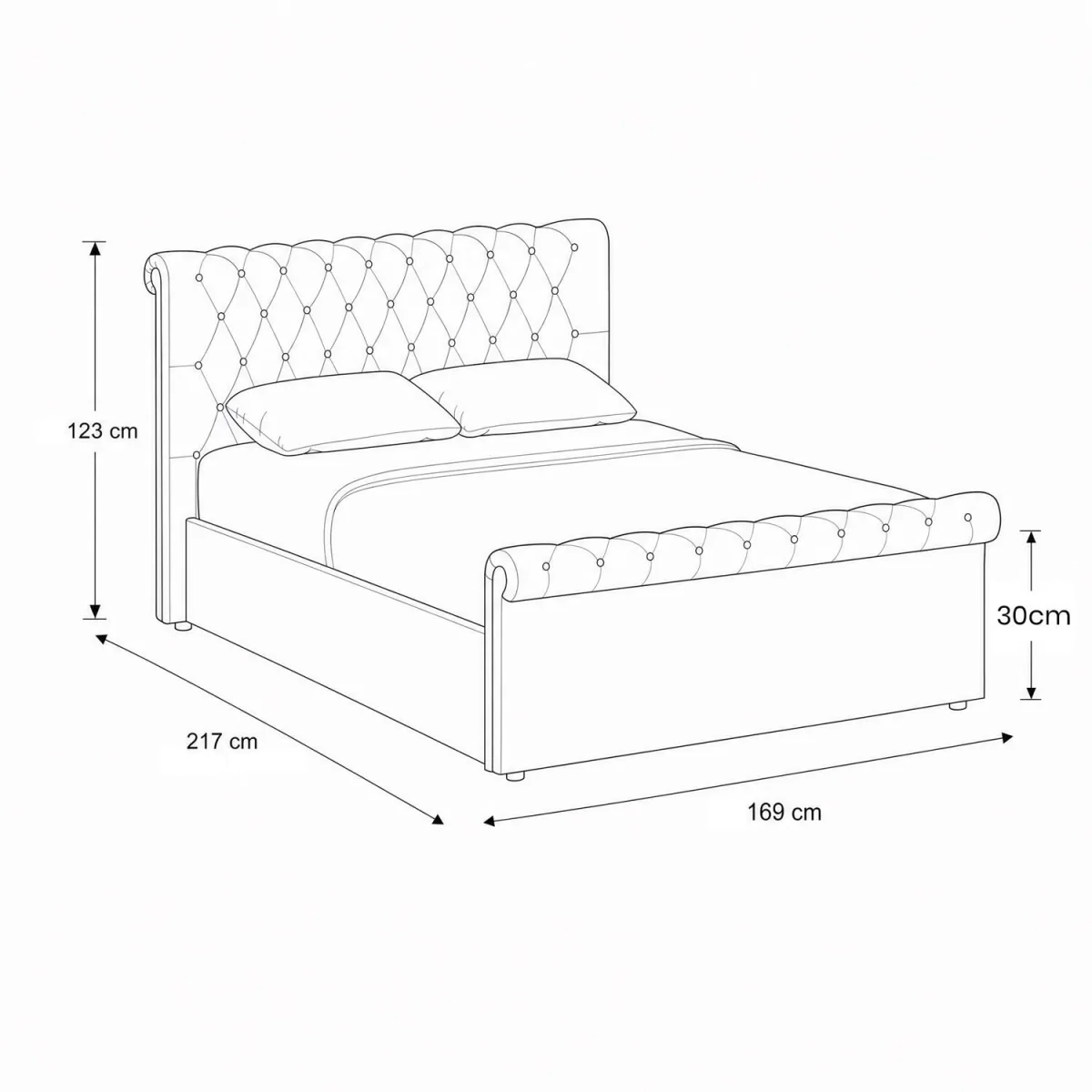 FWStyle King Size Bed Frame Almond Side Lift Ottoman Buttoned - Almond – image 7
