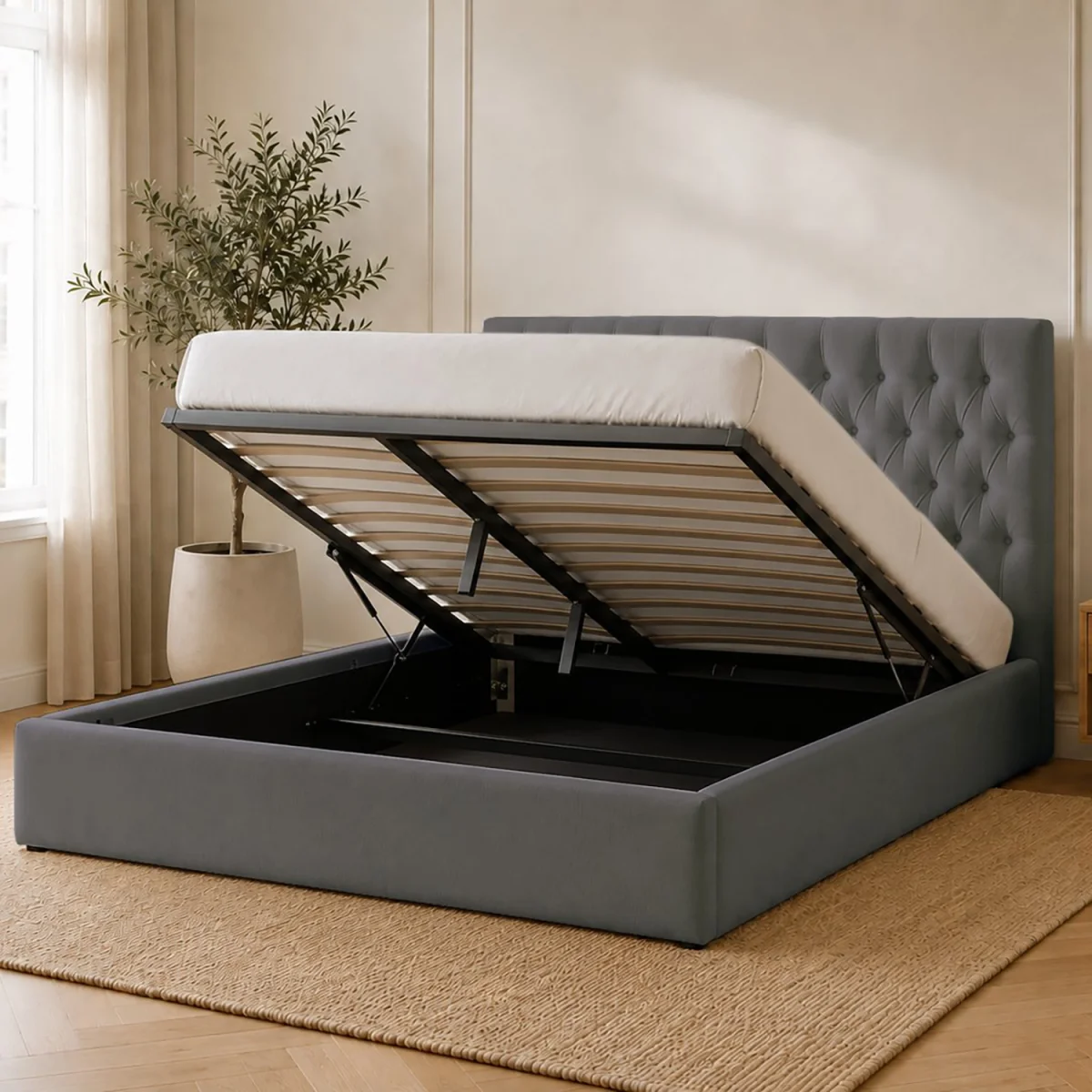 Elizabeth Charcoal Ottoman Bed - Charcoal