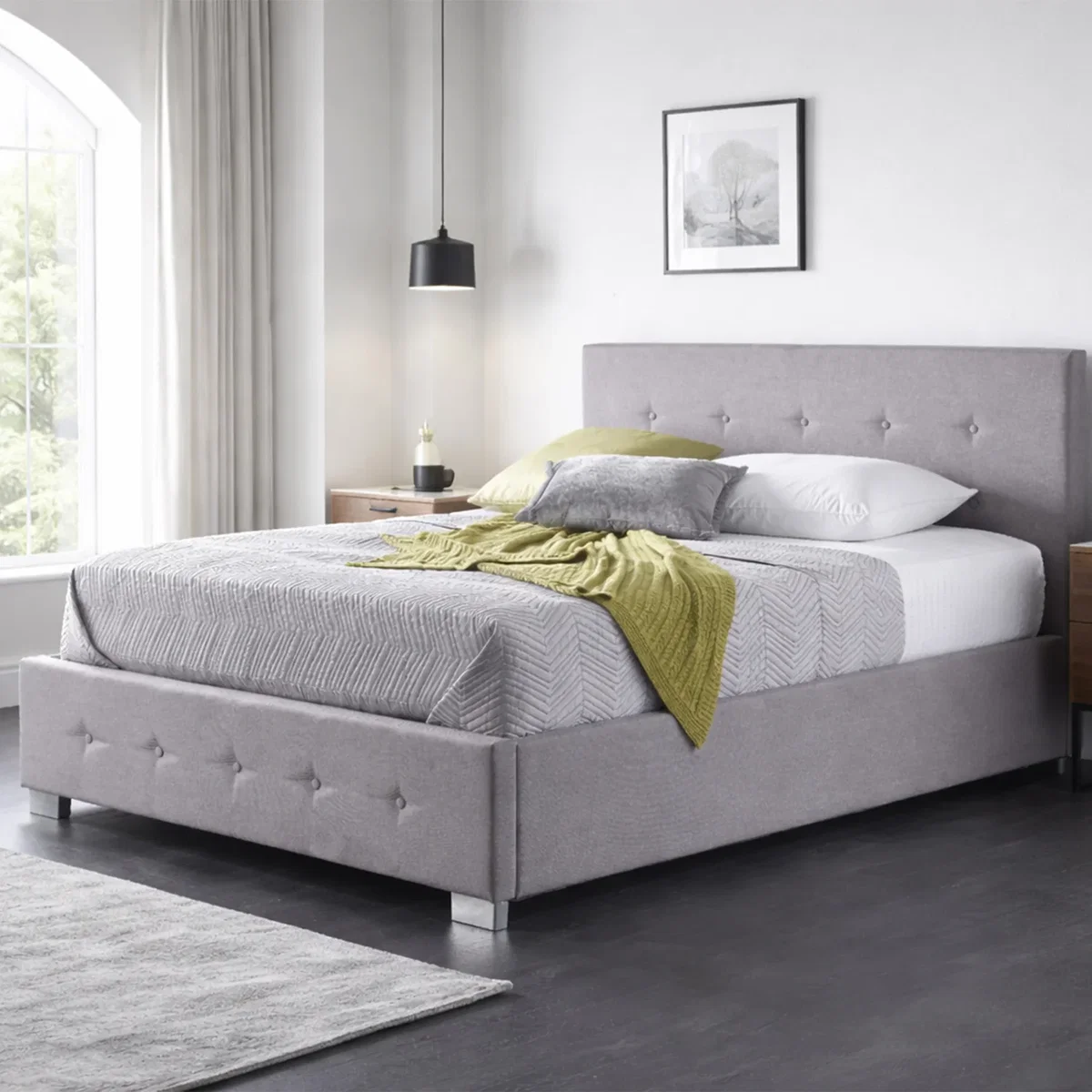 Richmond Ottoman Storage Bed Frame Side Lift Fabric - Grey / Single – image 1