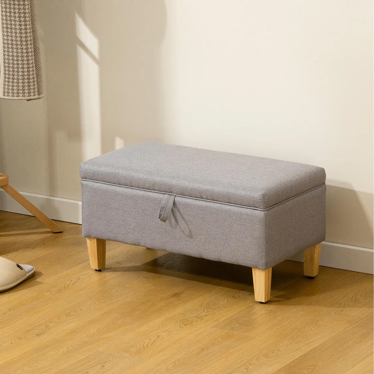 Linen Storage Ottoman for Bed End, Shoe Bench - Light Grey