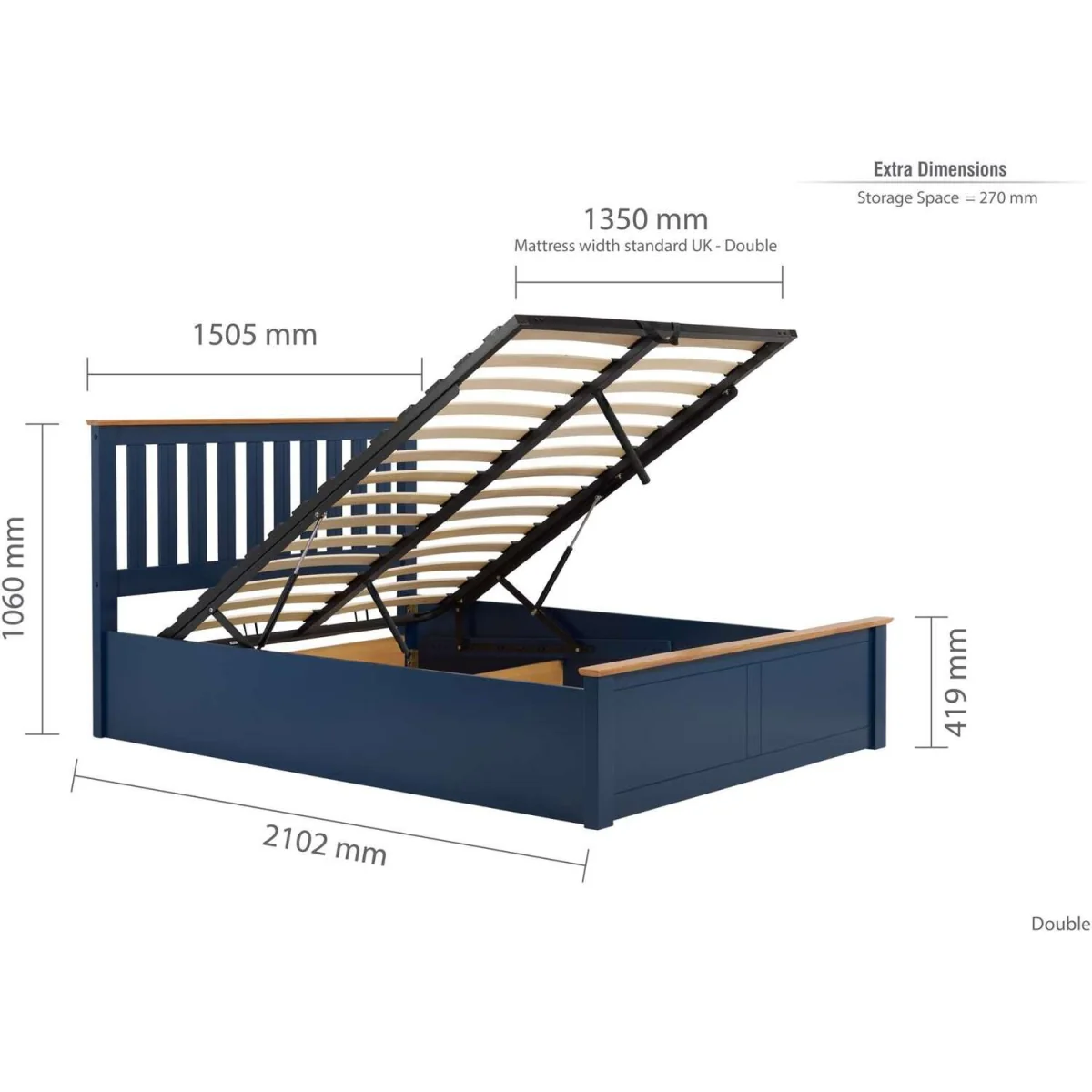 Aspen Double Ottoman Bed - Navy Blue – image 5